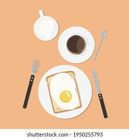 Breakfast: coffee, milk, fried eggs. Vector illustration.