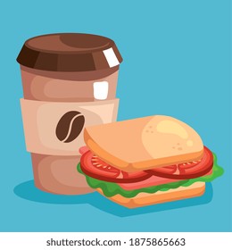 Breakfast coffee mug and sandwich design, food meal and fresh theme Vector illustration
