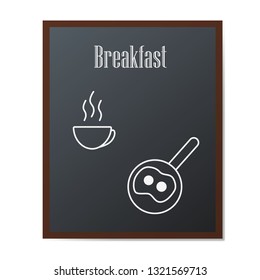 Breakfast with coffee and scrambled eggs on the chalkboard. Vector illustration. Eps 10