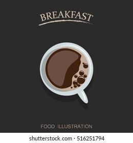 Breakfast coffee vector illustration in flat style. Top view.