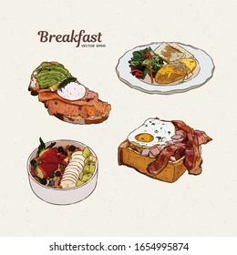 Breakfast collection, hand draw sketch vector.