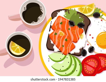 Breakfast. Colored vector illustration on a light background.