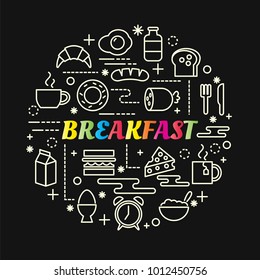 breakfast colorful gradient with line icons set, vector editable stroke