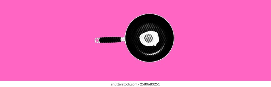 breakfast concept design with fried egg in pan on pink background retro grunge dotted texture halftone vintage vector cutout collage design for mixed media design y2k pop art magazine style