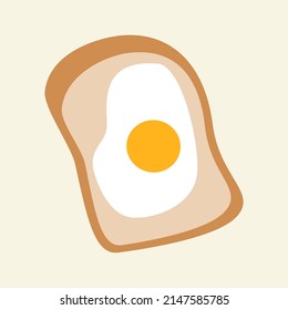 Breakfast concept with egg and toast. Light toast for breakfast and a fried egg. Flat design, hand drawn cartoon, vector illustration. Template for printing.