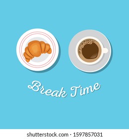 Breakfast concept with fresh food and drinks flat icons set vector illustration