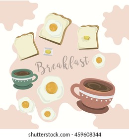 Breakfast concept with fresh food and drinks flat icons set vector illustration