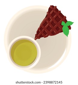 Icono de concepto de desayuno vector isométrico. Pastel de chocolate y matcha verde. Postre, concepto de comida