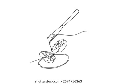 Concepto de desayuno. Diseño de dibujo de línea única. Ilustración gráfica de Vector