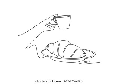 Concepto de desayuno. Diseño de dibujo de línea única. Ilustración gráfica de Vector