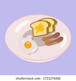 El desayuno consiste en huevos fritos, salchichas y pan con mantequilla.