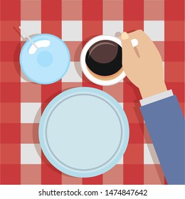 breakfast cooking man with coffee cup plate vector illustration