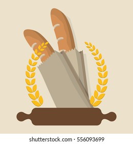 breakfast cooking roller baguettes badge laurel vector illustration eps 10
