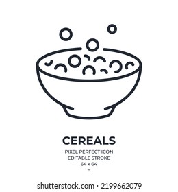 Breakfast corn round cereals editable stroke outline icon isolated on white background flat vector illustration. Pixel perfect. 64 x 64.