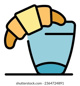 Breakfast croissant icon outline vector. Bed food. Home tea color flat