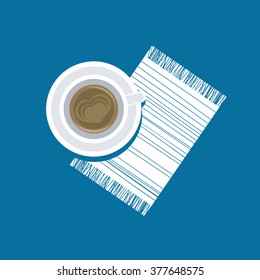 breakfast , a cup of coffee on a blue background.