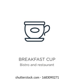 Breakfast cup icon. Thin linear breakfast cup outline icon isolated on white background from bistro and restaurant collection. Line vector sign, symbol for web and mobile