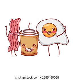 Frühstückscute Frühstücksspeck mit gebratenem Ei und Cartoon Vektorillustration