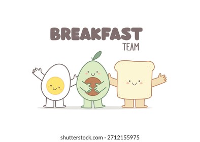 Frühstück niedlichen Charakter Vektorgrafik. Kawaii-Druck für Happy Food