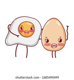 desayuno tierno huevo frito y huevo feliz caricatura exterior ilustración vectorial