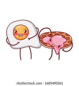 breakfast cute fried egg and pancake with jam kawaii cartoon vector illustration