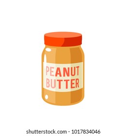 Breakfast, delicious start to the day. Peanut butter jar. Vector illustration cartoon flat icon isolated on white.