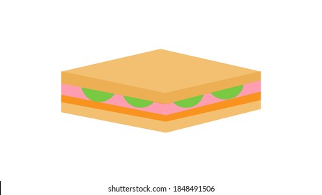 Desayuno, delicioso comienzo del día. Sencillo sándwich con queso y verduras. Icono plano de dibujos animados aislado en blanco