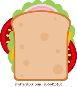 Breakfast, delicious start to the day. Simple sandwich with cheese, ham and vegetables. Vector illustration cartoon flat icon