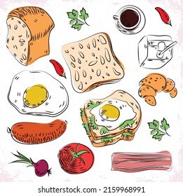 Breakfast design elements various colored icons 

