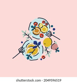 Breakfast. Dessert. Trendy cute vector illustration, postcard, print