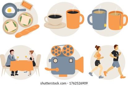 Breakfast dinner lunch coffee tea movie running