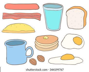 breakfast doodle cartoon with coloring vector icon