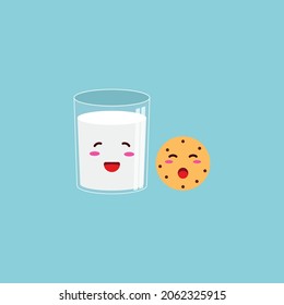 Breakfast doodle milk and chip Icon, Logo, and illustration Vector