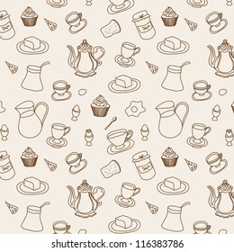 Breakfast doodle seamless pattern hand drawn