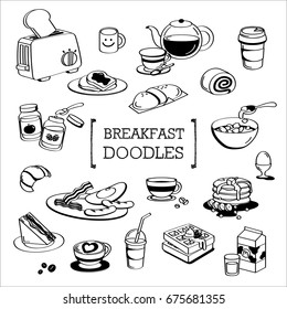 Breakfast Doodles.Hand Drawing Styles For Breakfast Meal.