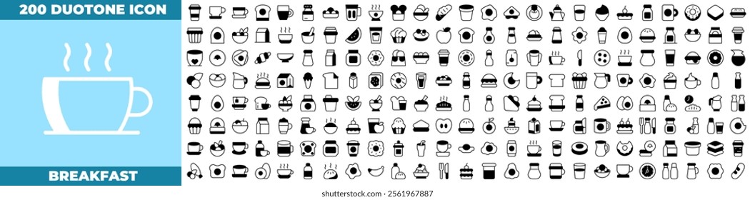 Breakfast Duotone Editable Icons set. Vector illustration in modern thin duotone style of breakfast icons: food, breakfast, menu, etc