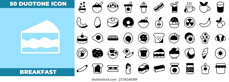 Breakfast Duotone Editable Icons set. Vector illustration in modern thin duotone style of breakfast icons: food, breakfast, menu, etc