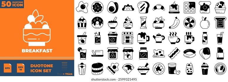 Breakfast Duotone Editable Icons set. Vector illustration in modern thin duotone style of breakfast icons: food, menu, drink, etc
