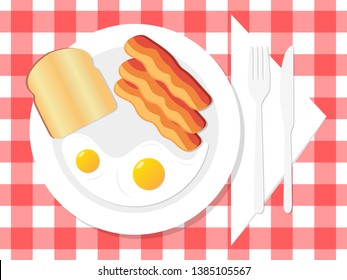 Breakfast Egg Bacon on Pan fried Vector Icon Illustration