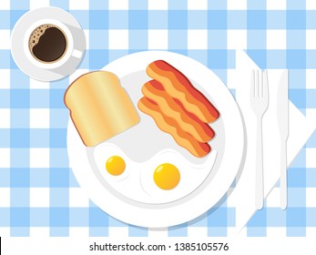 Breakfast Egg Bacon on Pan fried Vector Icon Illustration