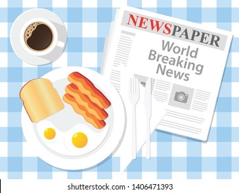 Breakfast Egg Bacon on Pan fried Vector Icon Illustration
