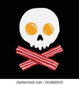 Desayuno Huevo Bacon Skull Horror Gracioso Ilustración Gráfica Vector Arte Diseño de pantalones T