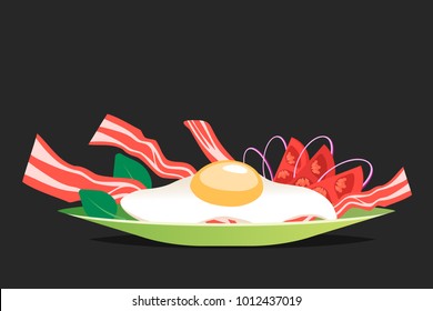 Breakfast with egg and bacon vector illustration. Cartoon flat style