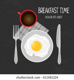 Breakfast egg with coffee isolated plate illustration