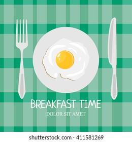 Breakfast egg isolated plate illustration with plaid napkin