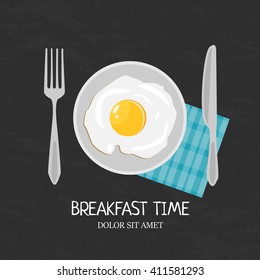 Breakfast egg isolated plate illustration with plaid napkin