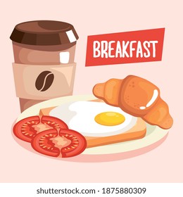 Breakfast egg over toast with coffee design, food meal and fresh theme Vector illustration