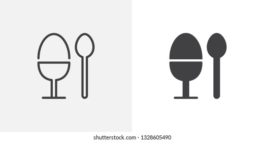 Breakfast egg and spoon icon. line and glyph version, Boiled egg holder outline and filled vector sign. linear and full pictogram. Symbol, logo illustration. Different style icons set