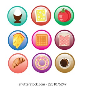 breakfast egg tomato cheese salami bread coffee croissant set on white background
