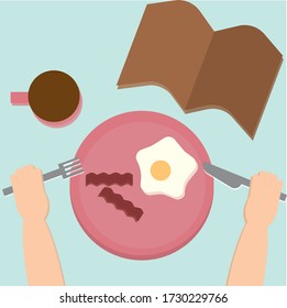 breakfast eggs with bacon with coffee